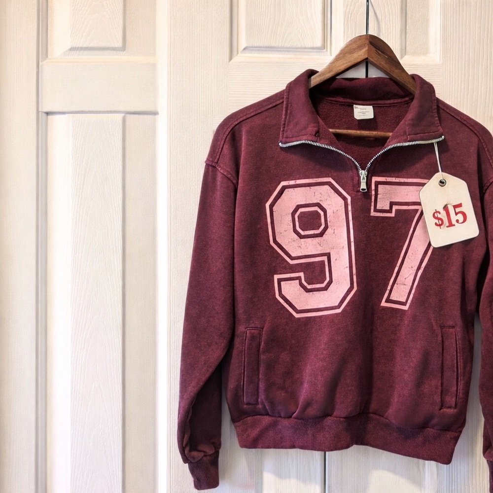 No Boundaries Burgundy Quarter Zip Pullover Sweatshirt | Size S (4–6)